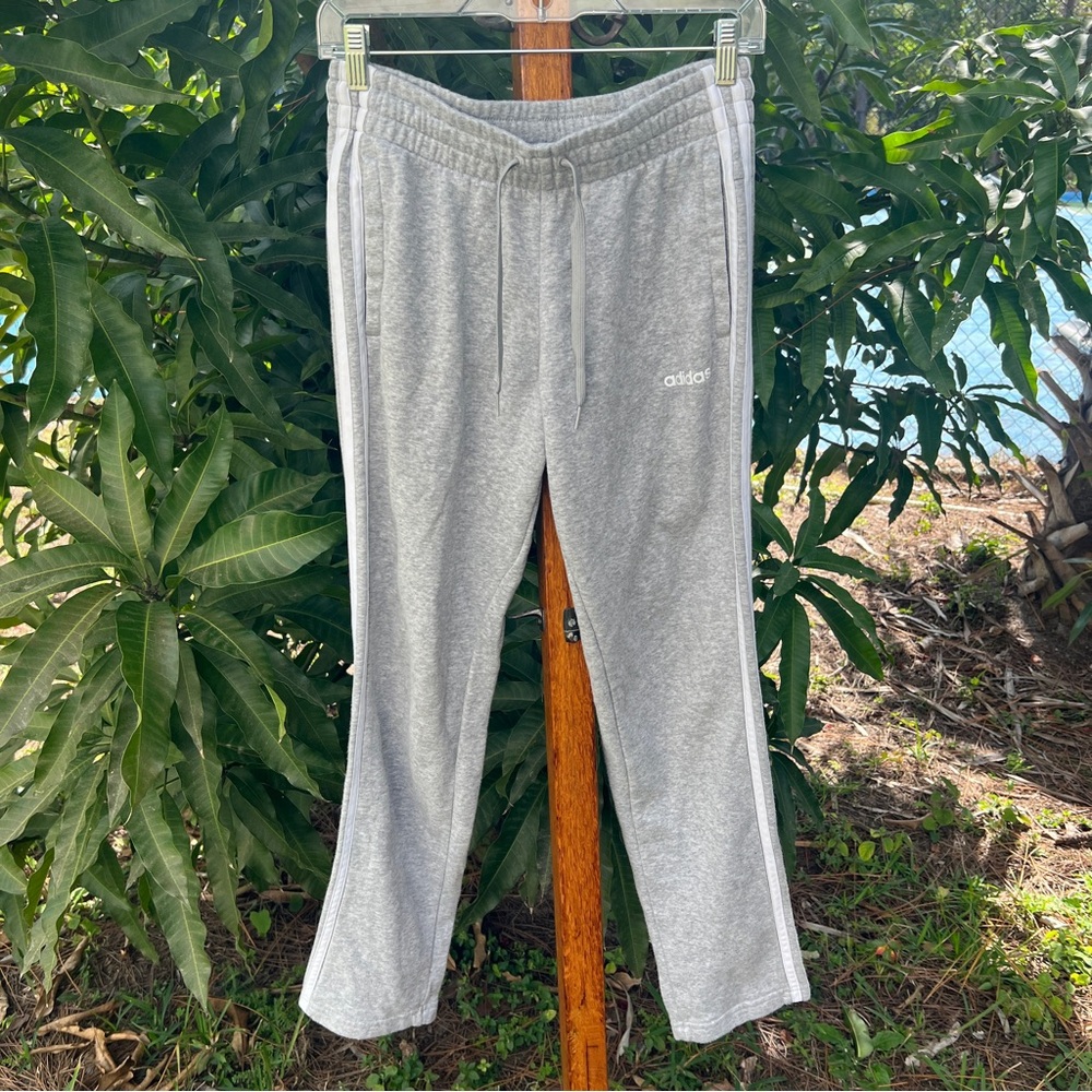Adidas Women's Sweatpants Fleece Lined Gray White Stripe Small